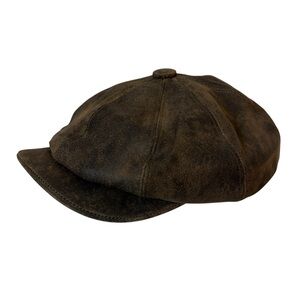 Stetson 8-panel Newsboy cap hat Brown Distressed vintage look Leather Mens XL